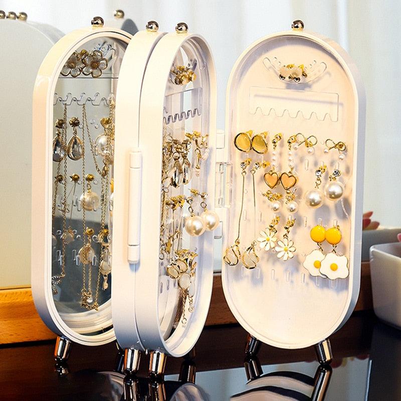 Desktop Jewelry Storage Box Multilayer Dustproof Earrings Rings Necklaces Display Holder Case for Women Jewelry Organizer Box Collapsible Earring Holder Jewelry Organizer Box with Mirror Earring Necklace Jewelry Box Organizer - Che Cose Belle