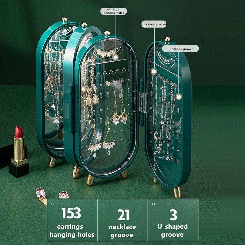 Desktop Jewelry Storage Box Multilayer Dustproof Earrings Rings Necklaces Display Holder Case for Women Jewelry Organizer Box Collapsible Earring Holder Jewelry Organizer Box with Mirror Earring Necklace Jewelry Box Organizer - Che Cose Belle
