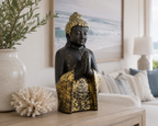 Large Black & Gold Praying Buddha Statue | Handcrafted Indonesian Décor