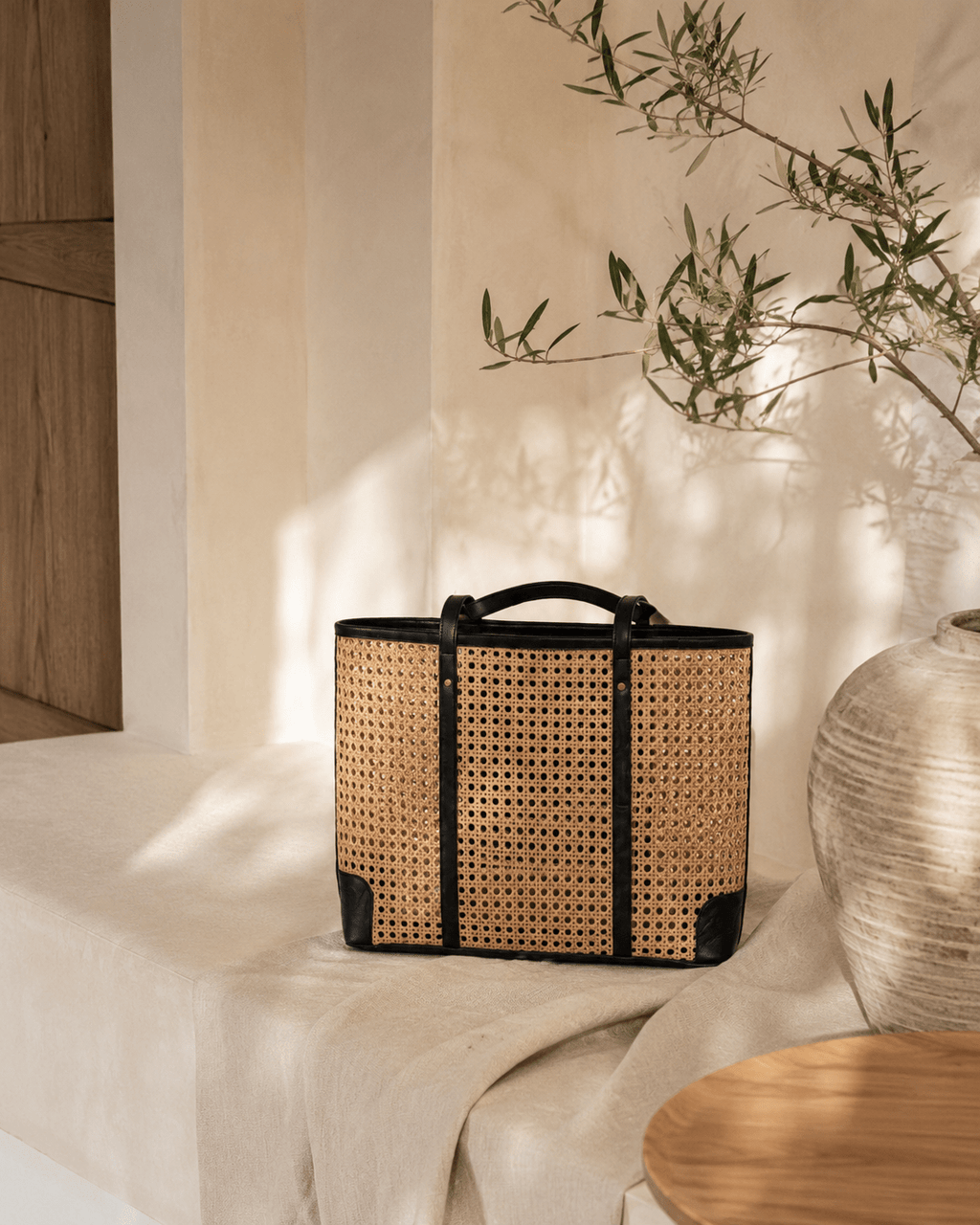 Dian Leather and Rattan Tote Bag - Che Cose Belle