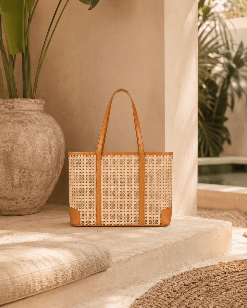 Dian Leather and Rattan Tote Bag - Che Cose Belle