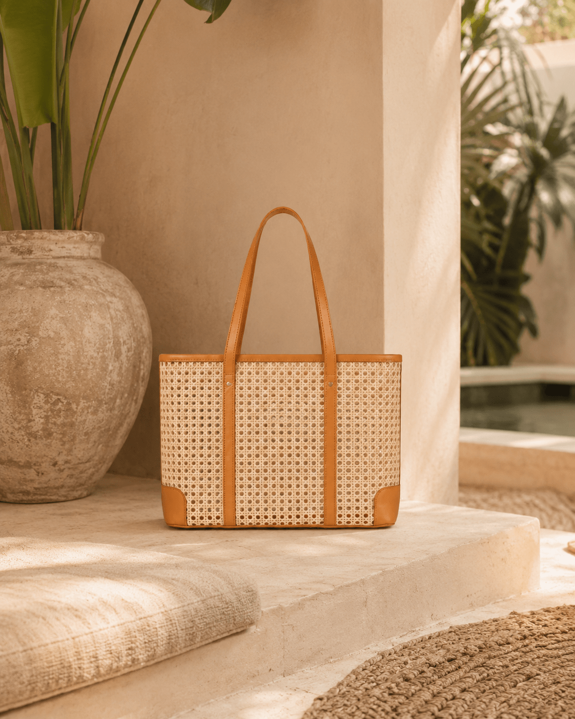 Dian Leather and Rattan Tote Bag - Che Cose Belle
