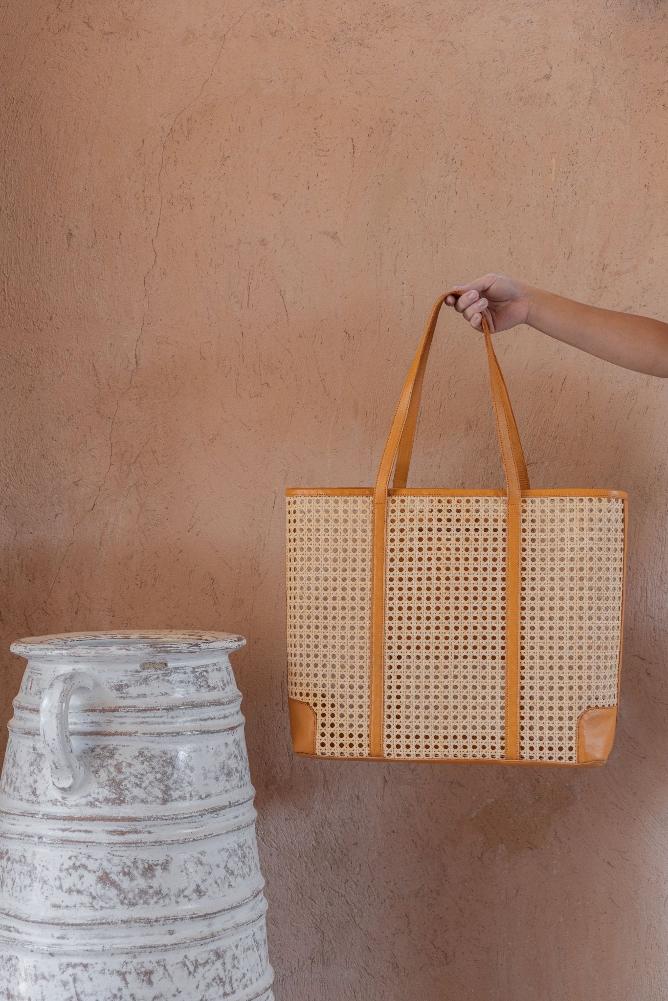 Dian Leather and Rattan Tote Bag - Che Cose Belle