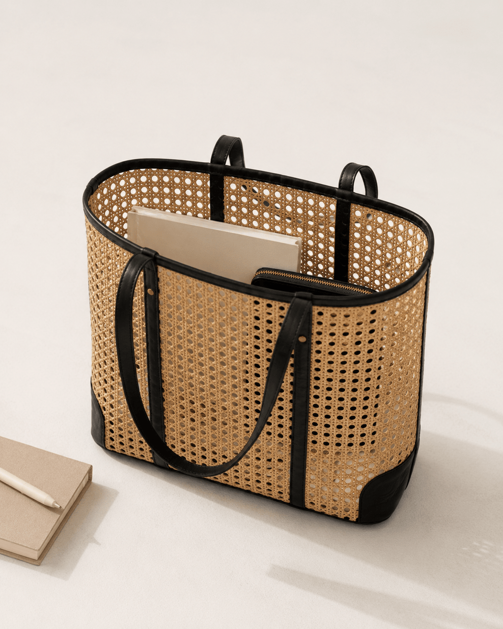 Dian Leather and Rattan Tote Bag - Che Cose Belle