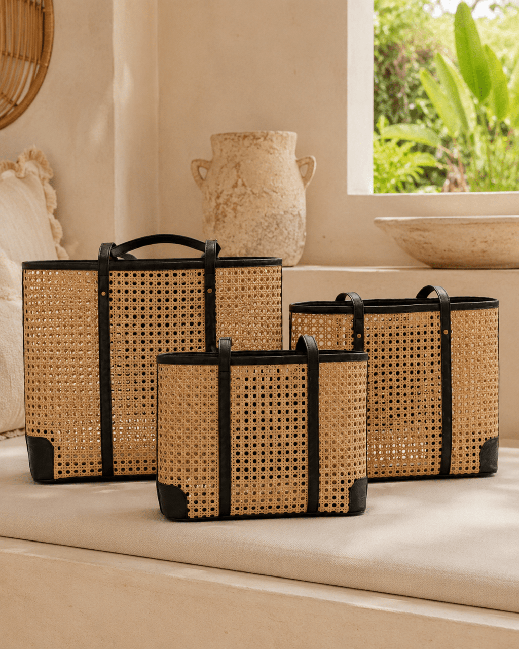 Dian Leather and Rattan Tote Bag - Che Cose Belle
