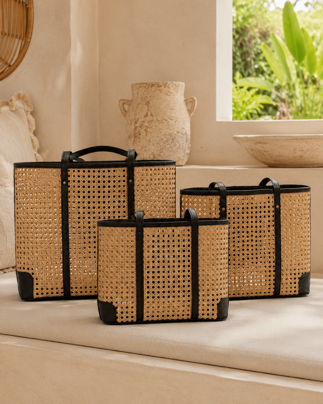 Dian Leather and Rattan Tote Bag - Che Cose Belle