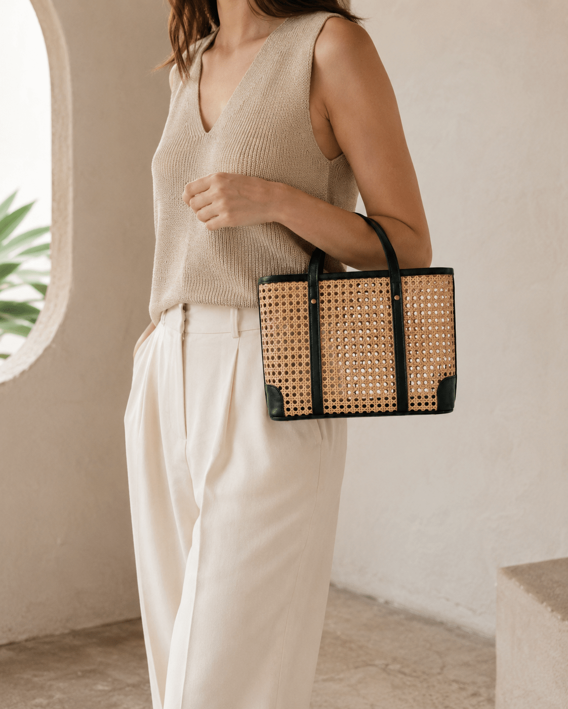 Dian Leather and Rattan Tote Bag - Che Cose Belle