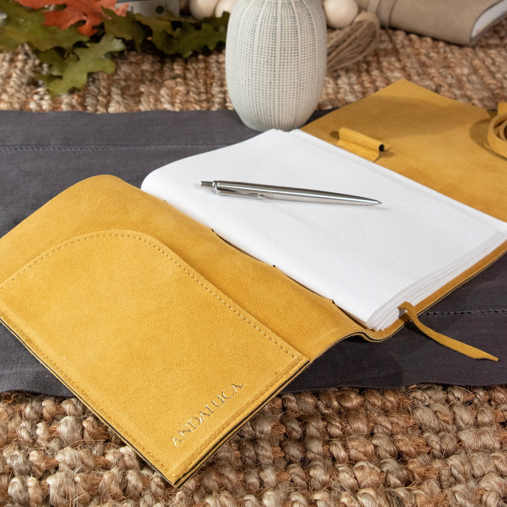 Dijon Yellow Suede Journal w/ Organic Cotton Paper: Large - Che Cose Belle