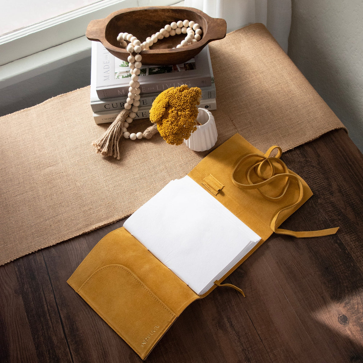 Dijon Yellow Suede Journal w/ Organic Cotton Paper: Large - Che Cose Belle