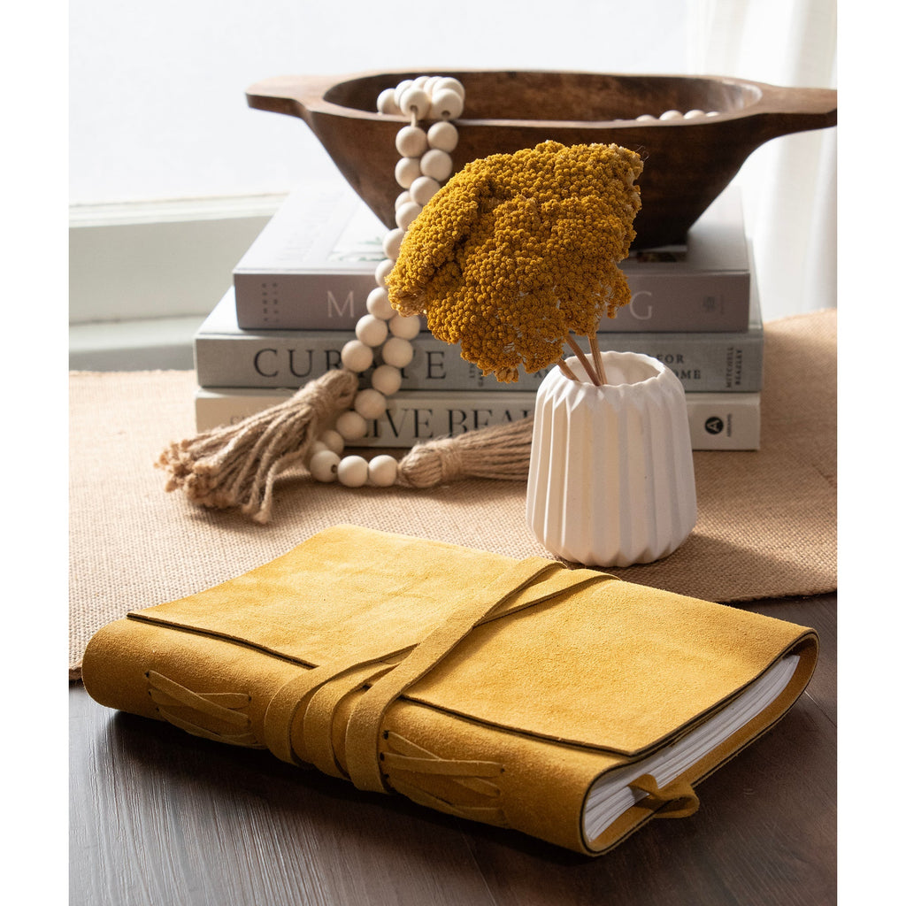 Dijon Yellow Suede Journal w/ Organic Cotton Paper: Large - Che Cose Belle