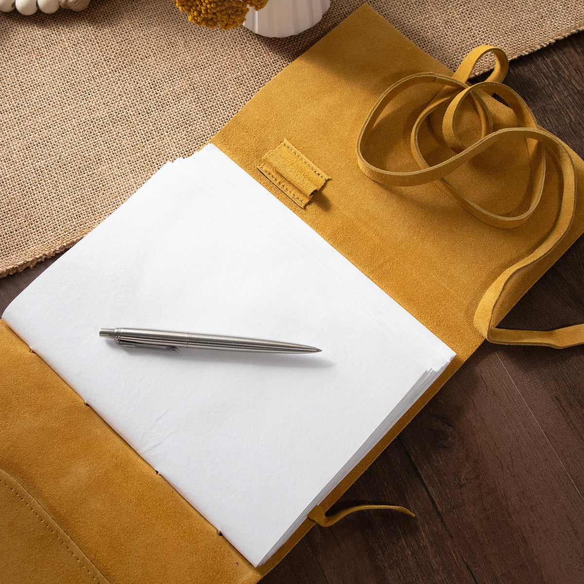 Dijon Yellow Suede Journal w/ Organic Cotton Paper: Large - Che Cose Belle