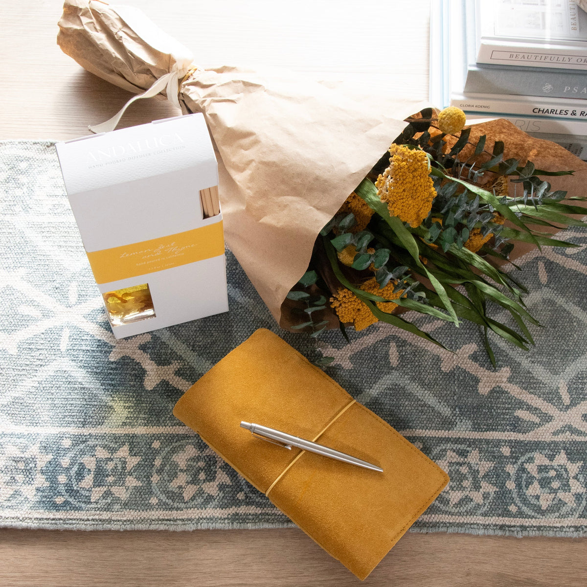 Dijon Yellow Suede Journal W/ Organic Cotton Paper: Small - Che Cose Belle
