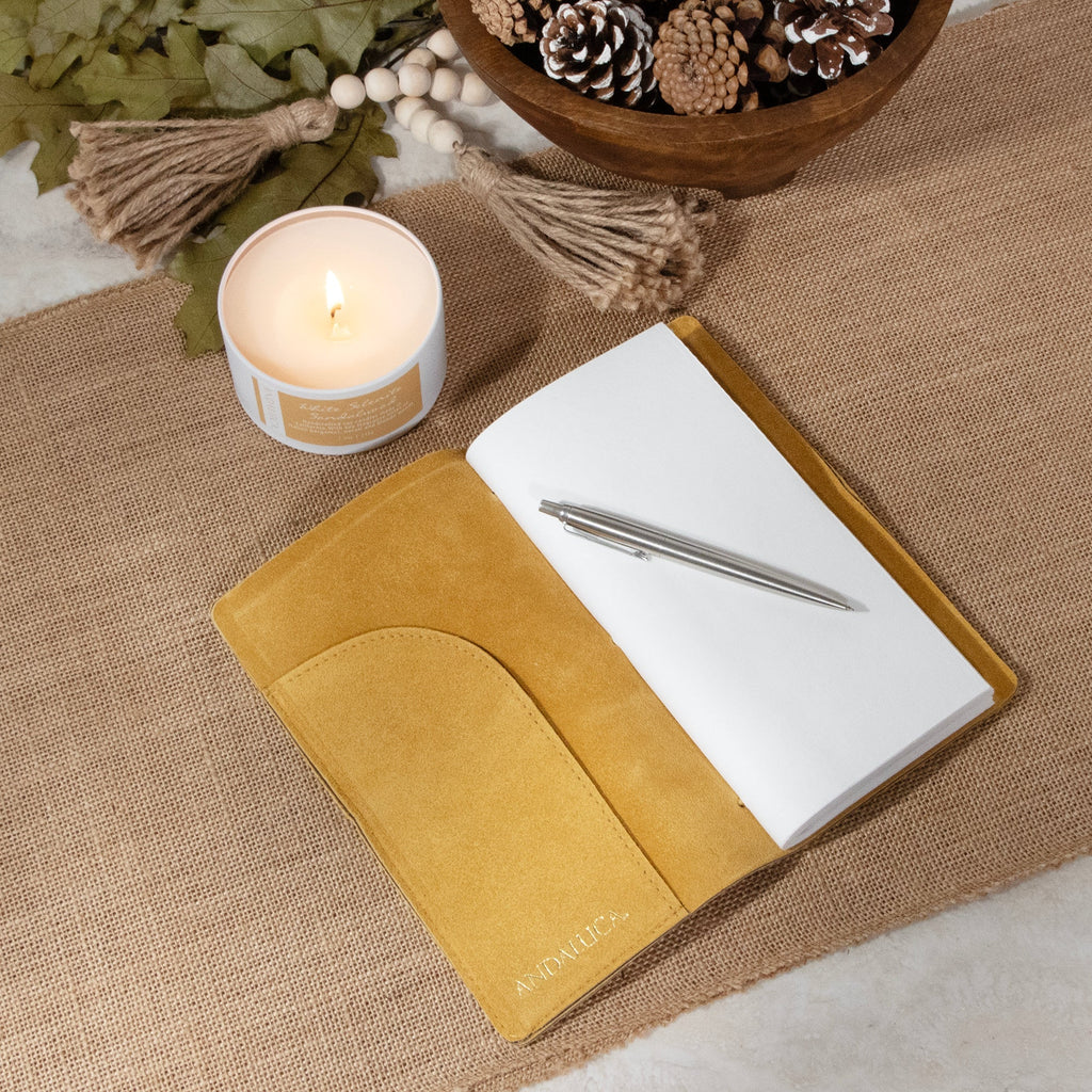 Dijon Yellow Suede Journal W/ Organic Cotton Paper: Small - Che Cose Belle