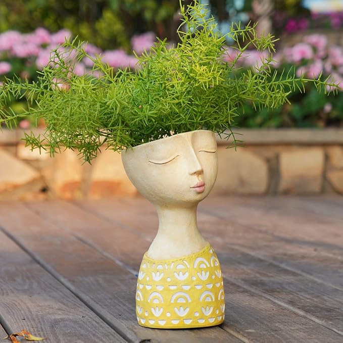 DiliComing Face Planter - Pots for Indoor Plants - 11 Inch Tall Planters for Flowers Head Planter with Drainage for Patio Yard Garden Succulent Pots Garden Décor 6 x 6 x 11 Inch - Che Cose Belle