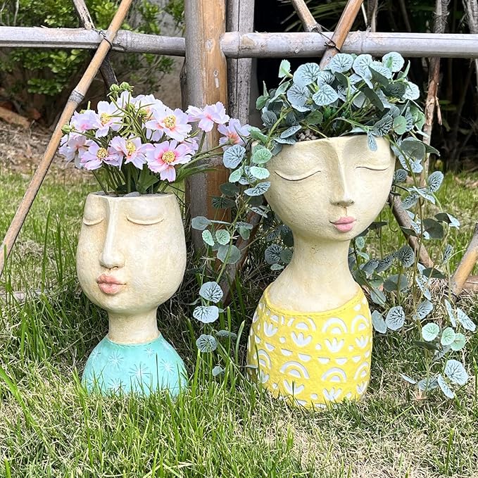 DiliComing Face Planter - Pots for Indoor Plants - 11 Inch Tall Planters for Flowers Head Planter with Drainage for Patio Yard Garden Succulent Pots Garden Décor 6 x 6 x 11 Inch - Che Cose Belle