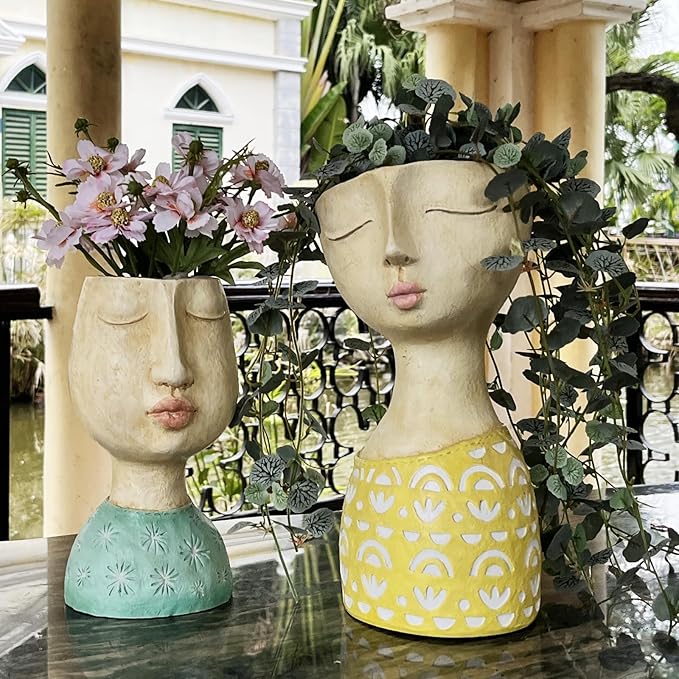 DiliComing Face Planter - Pots for Indoor Plants - 11 Inch Tall Planters for Flowers Head Planter with Drainage for Patio Yard Garden Succulent Pots Garden Décor 6 x 6 x 11 Inch - Che Cose Belle
