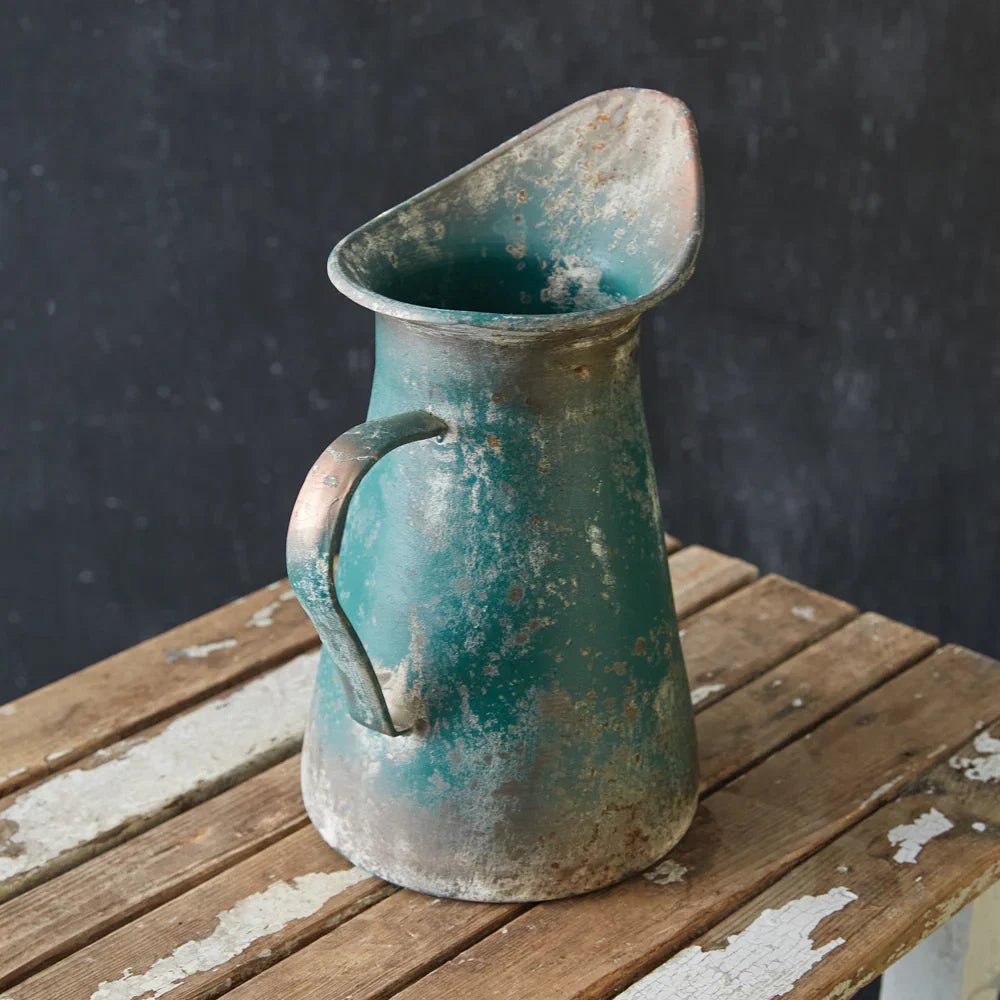 Distressed Green Garden Luster Long Mouth Pitcher - Che Cose Belle