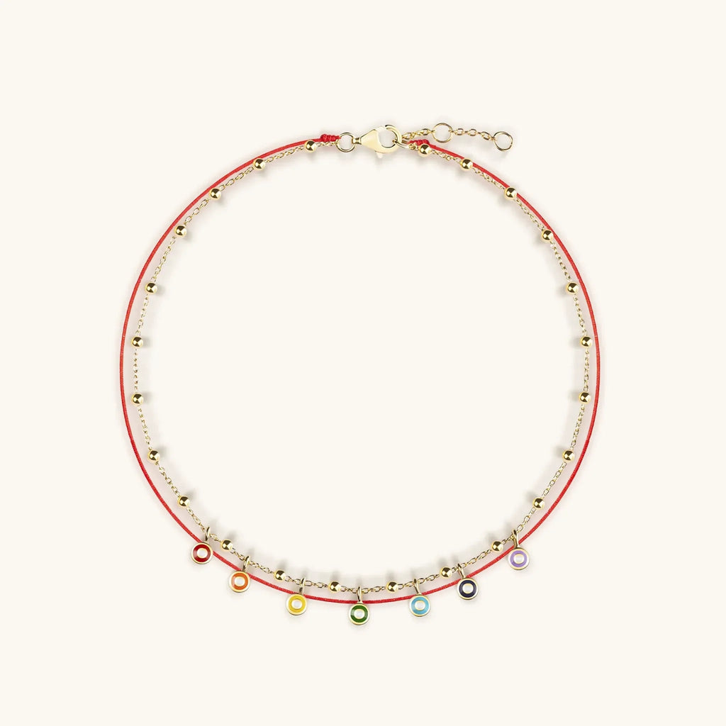 Divine Alignment - Red String Enamel Chakra Evil Eye Anklet - Che Cose Belle