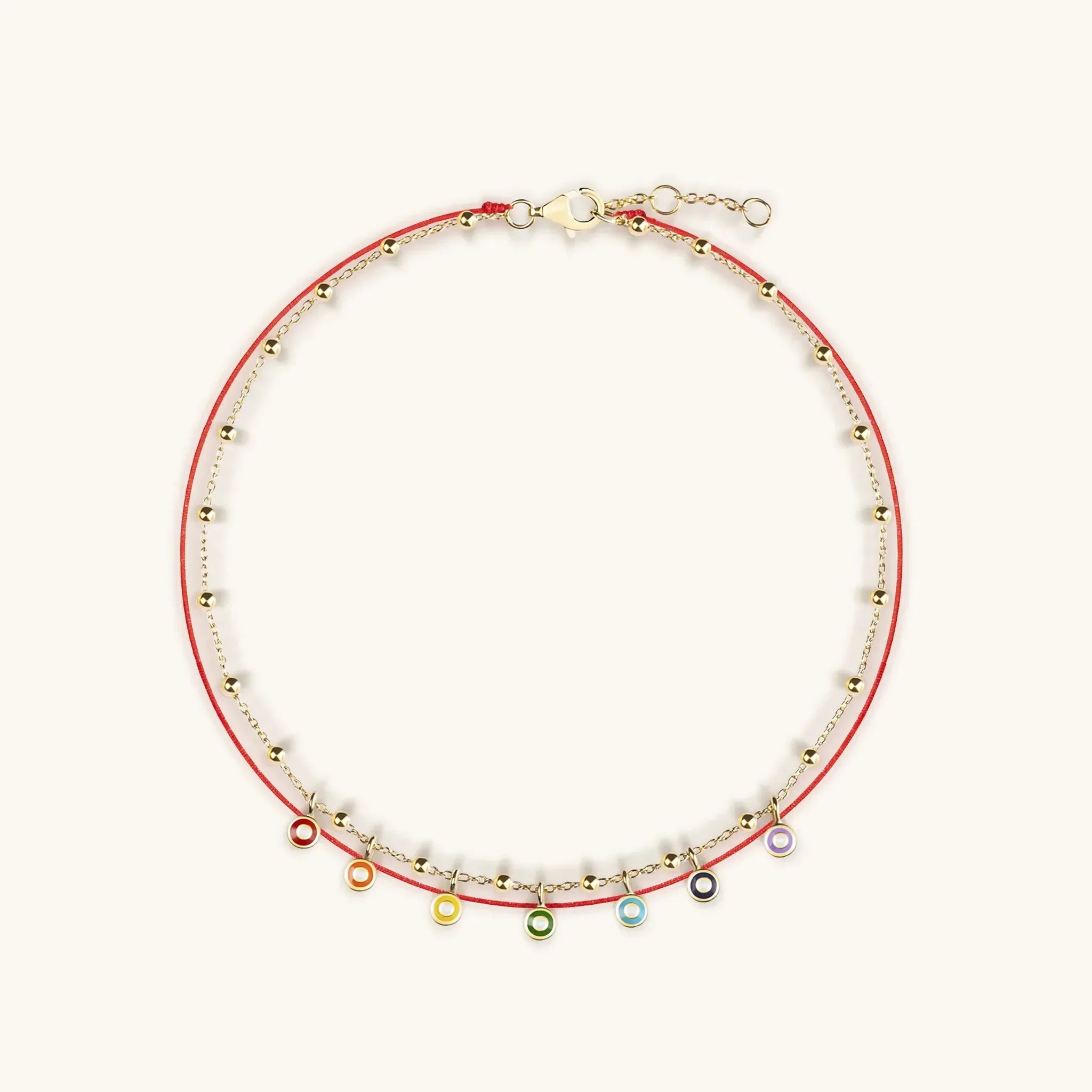Divine Alignment - Red String Enamel Chakra Evil Eye Anklet - Che Cose Belle