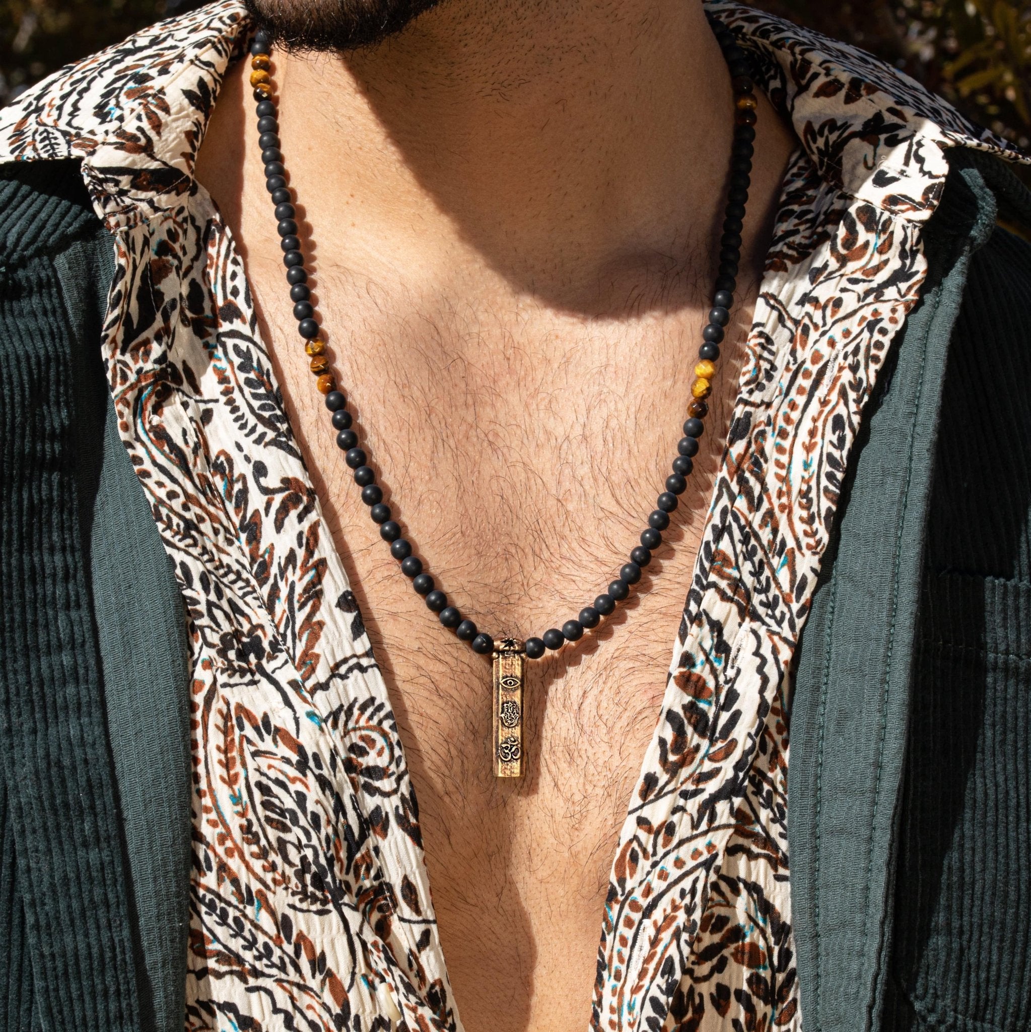 Divine Energy - Onyx Tiger's Eye Triple Protection Necklace - Che Cose Belle
