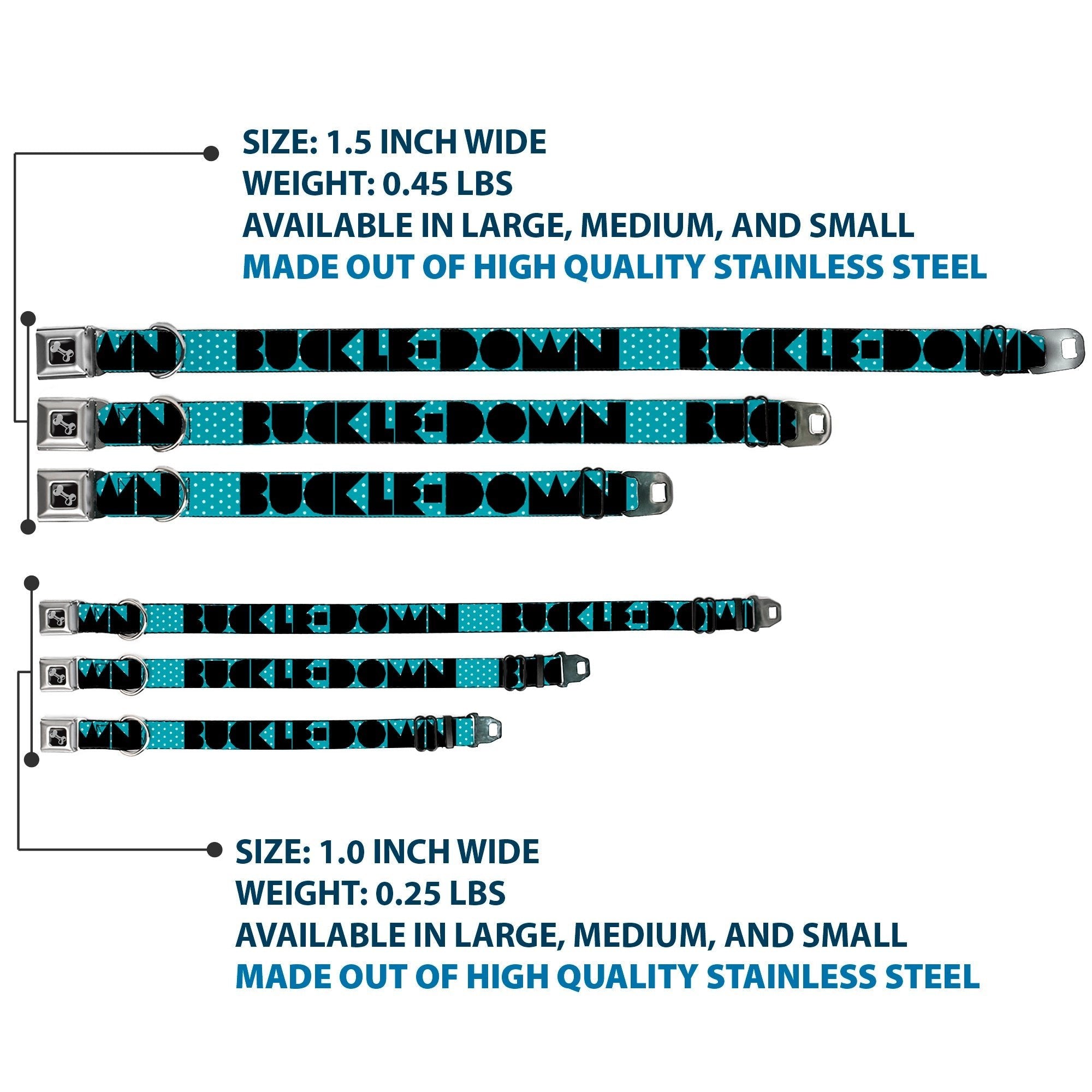 Dog Bone Seatbelt Buckle Collar - BUCKLE - DOWN Shapes Dot Turquoise/White/Black - Che Cose Belle