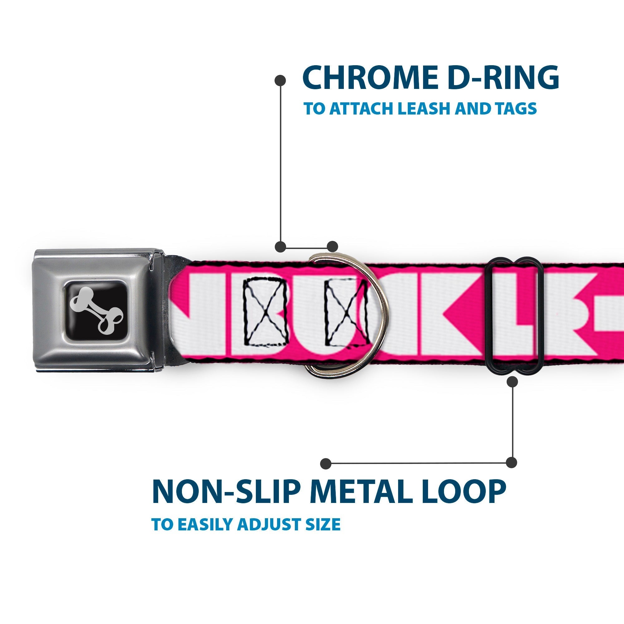 Dog Bone Seatbelt Buckle Collar - BUCKLE - DOWN Shapes Hot Pink/White - Che Cose Belle