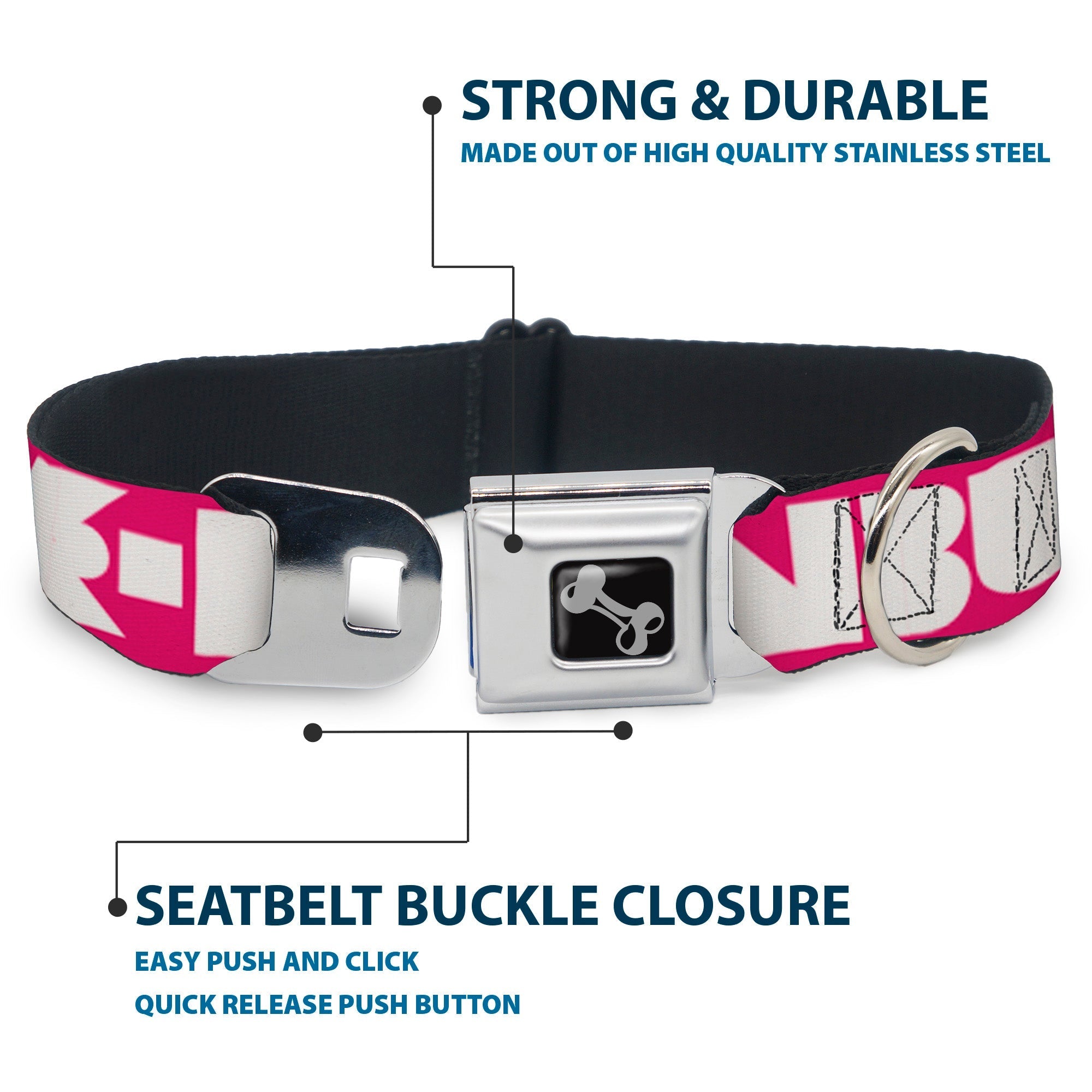 Dog Bone Seatbelt Buckle Collar - BUCKLE - DOWN Shapes Hot Pink/White - Che Cose Belle