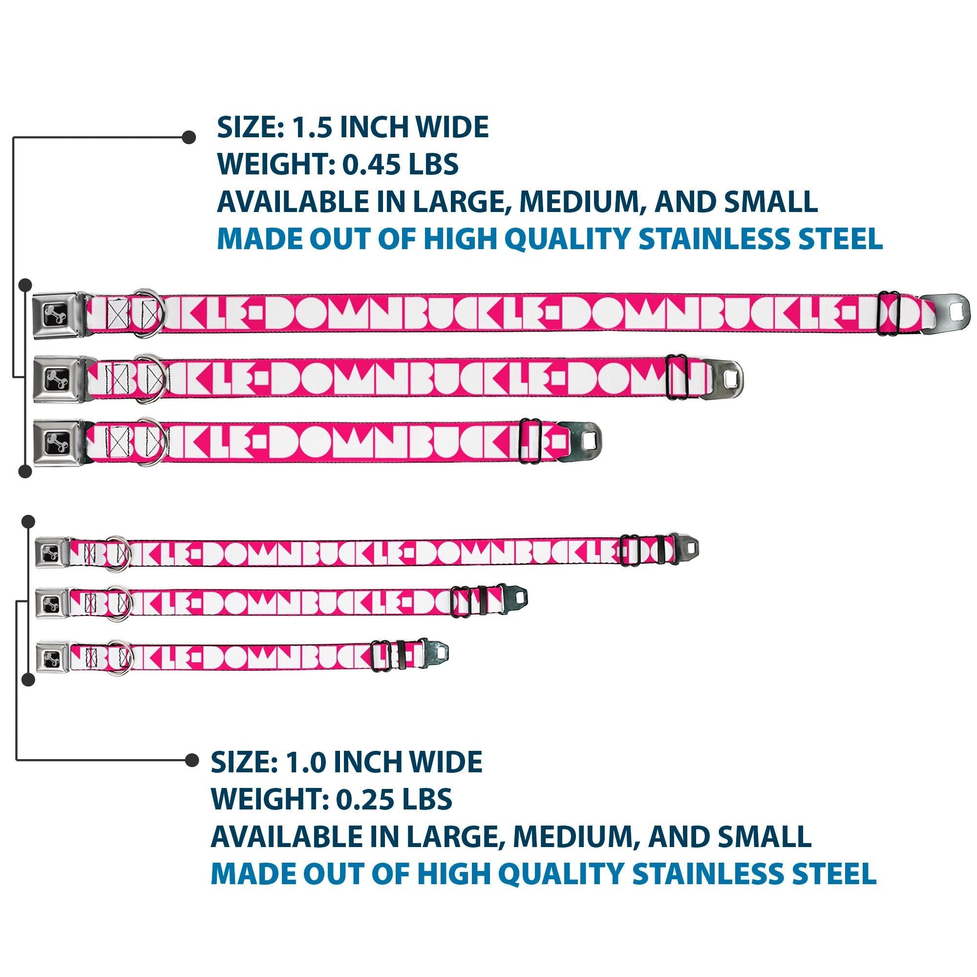 Dog Bone Seatbelt Buckle Collar - BUCKLE - DOWN Shapes Hot Pink/White - Che Cose Belle