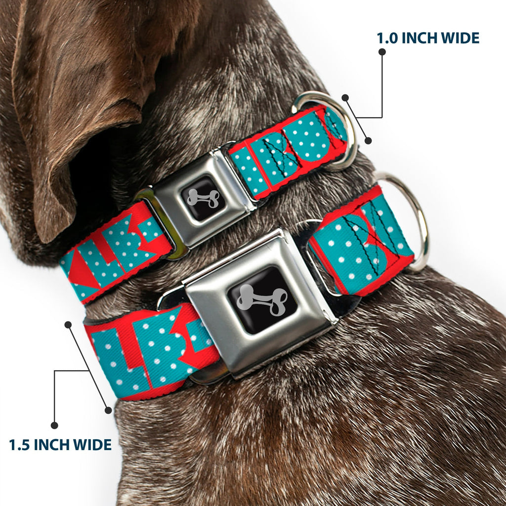 Dog Bone Seatbelt Buckle Collar - BUCKLE - DOWN Shapes Red/Dot Turquoise/White - Che Cose Belle