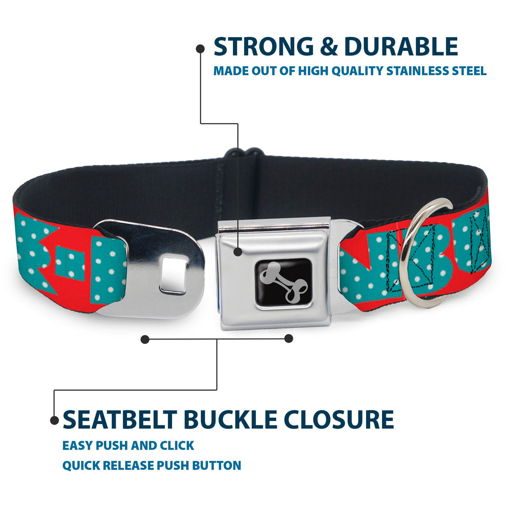 Dog Bone Seatbelt Buckle Collar - BUCKLE - DOWN Shapes Red/Dot Turquoise/White - Che Cose Belle