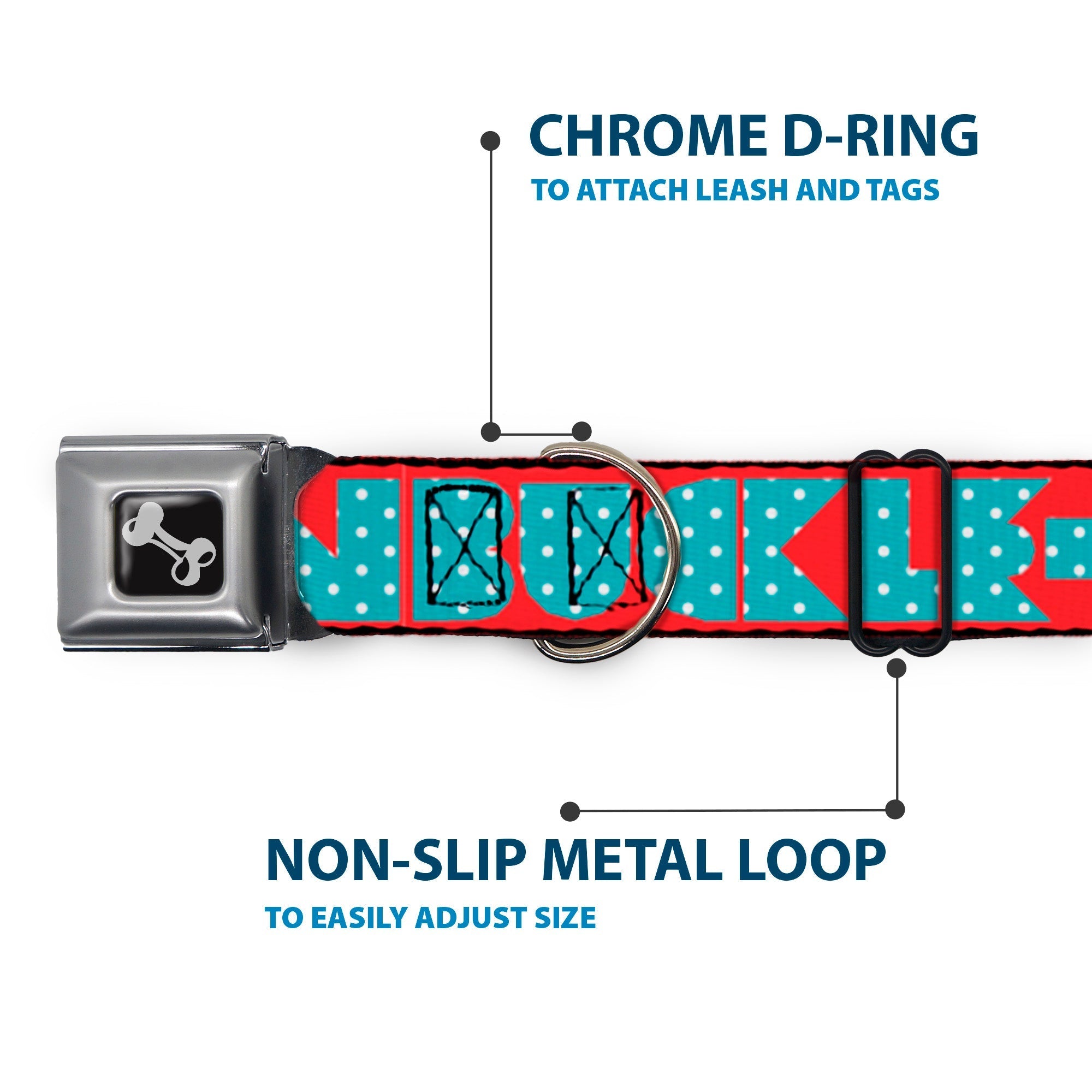 Dog Bone Seatbelt Buckle Collar - BUCKLE - DOWN Shapes Red/Dot Turquoise/White - Che Cose Belle