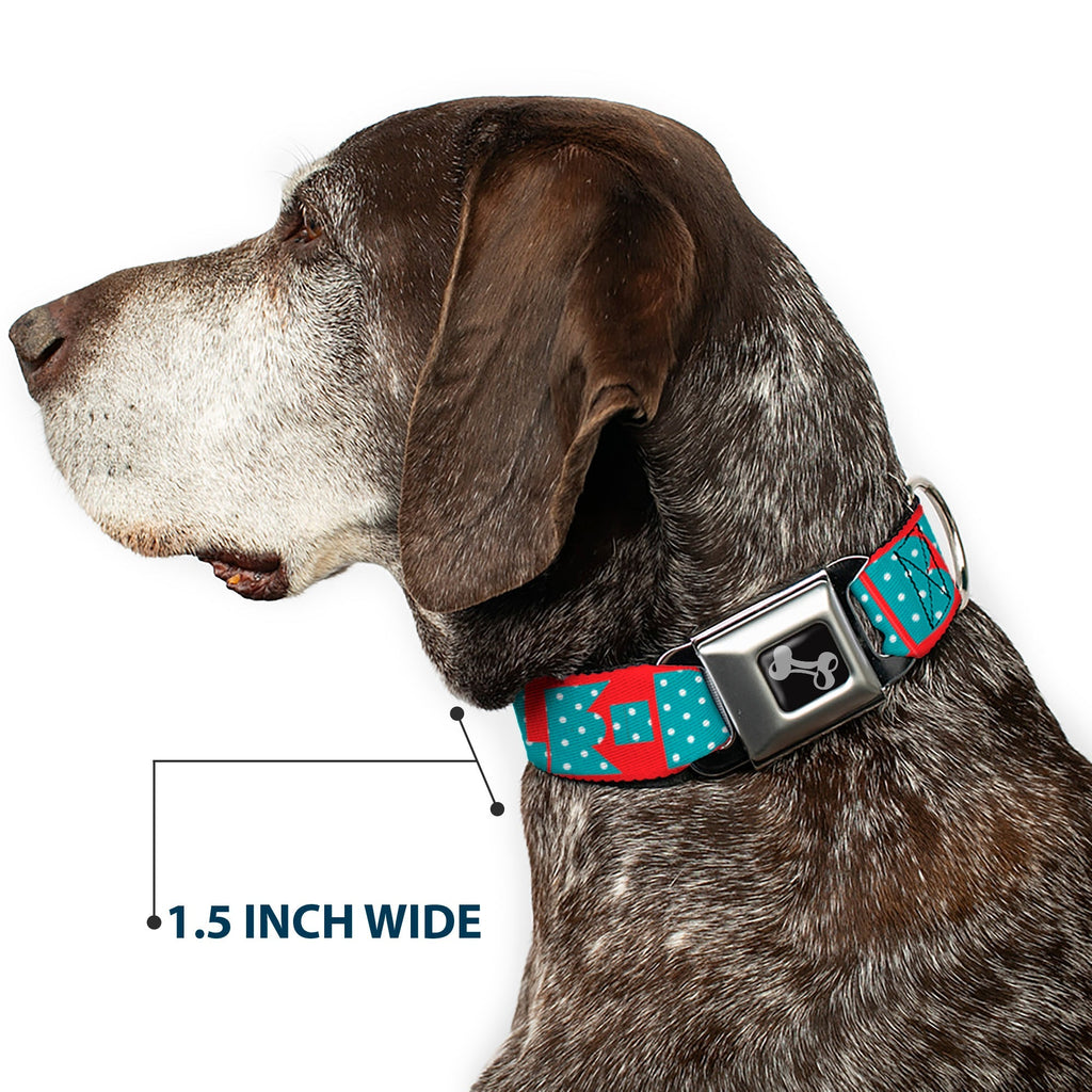 Dog Bone Seatbelt Buckle Collar - BUCKLE - DOWN Shapes Red/Dot Turquoise/White - Che Cose Belle