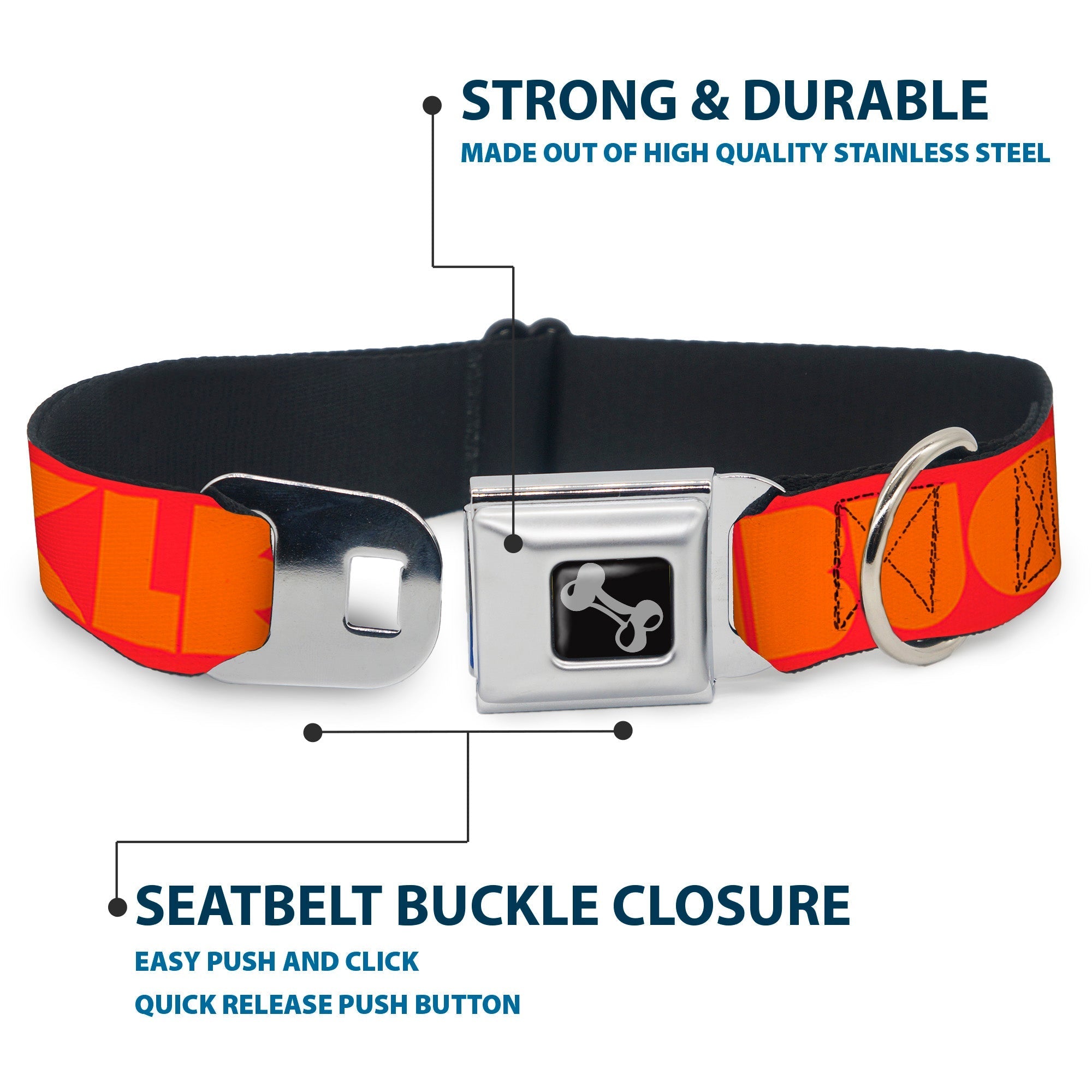 Dog Bone Seatbelt Buckle Collar - BUCKLE - DOWN Shapes Red/Orange - Che Cose Belle