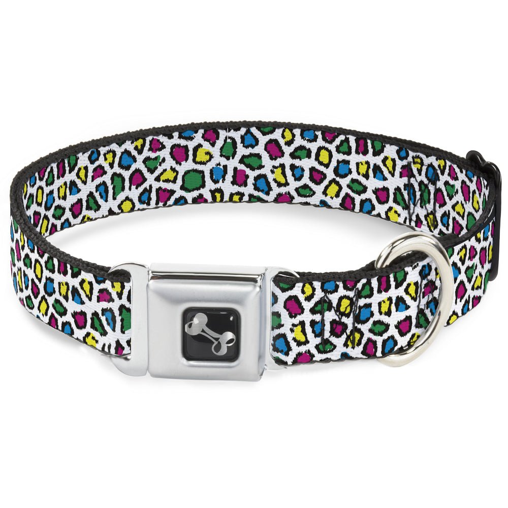 Dog Bone Seatbelt Buckle Collar - Leopard White/Multi Color - Che Cose Belle