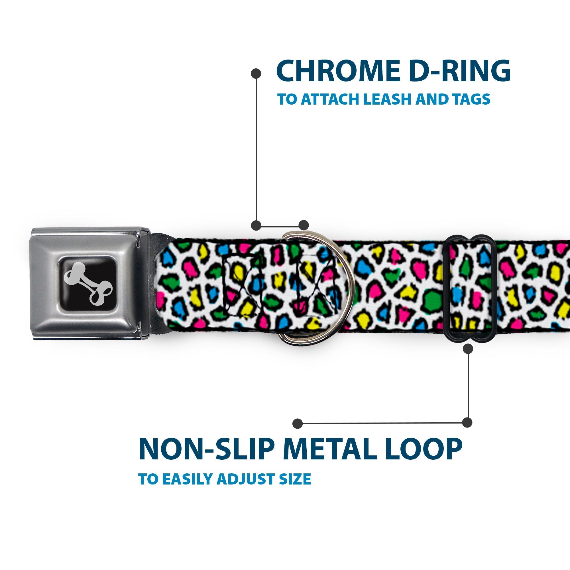 Dog Bone Seatbelt Buckle Collar - Leopard White/Multi Color - Che Cose Belle