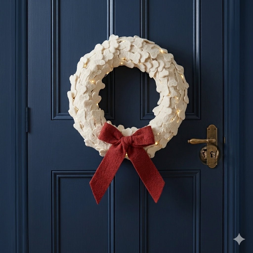 Dog Bones Red Bow Handmade Hand Felted Wool Wreath - 14" Arcadia Home - Che Cose Belle