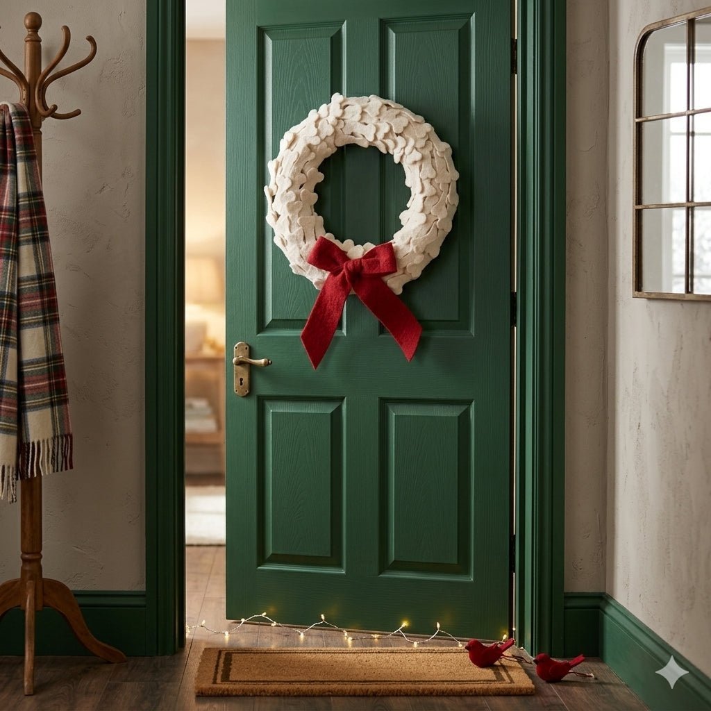 Dog Bones Red Bow Handmade Hand Felted Wool Wreath - 14" Arcadia Home - Che Cose Belle