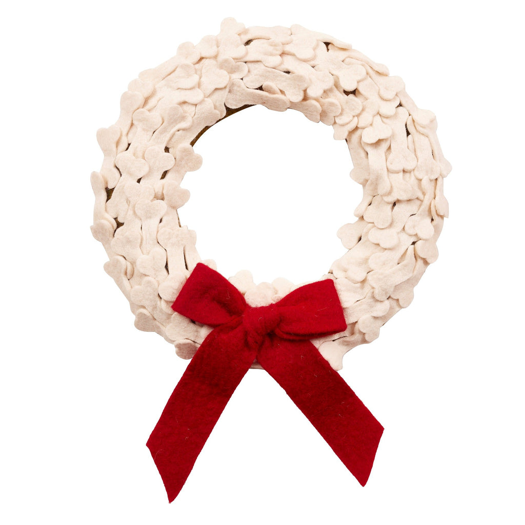 Dog Bones Red Bow Handmade Hand Felted Wool Wreath - 14" Arcadia Home - Che Cose Belle