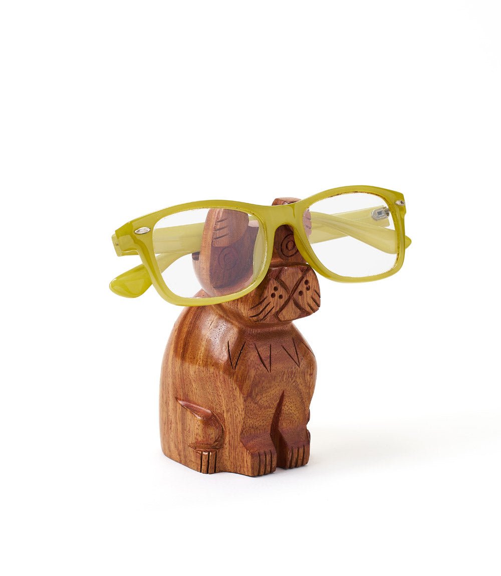 Dog Eyeglass Holder Stand - Hand Carved Wood - Che Cose Belle