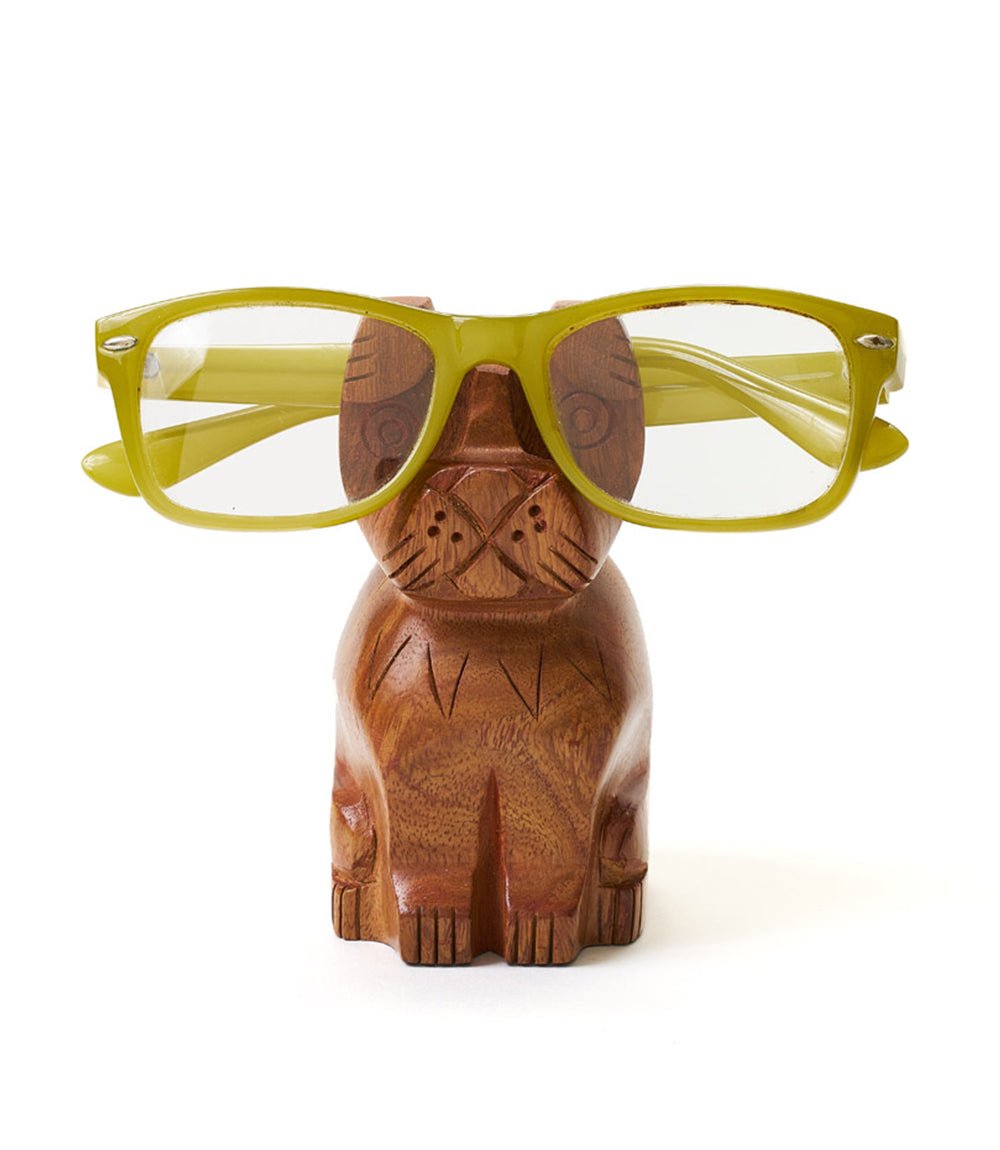 Dog Eyeglass Holder Stand - Hand Carved Wood - Che Cose Belle