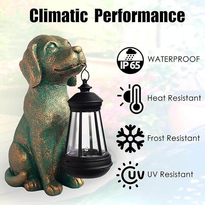 Dog Garden Statues with Solar Lantern Outdoor Decor - Dog Solar Figurines Lights Decorations for Patio Yard Lawn Ornaments - Gifts for Birthday Easter Housewarming - Che Cose Belle