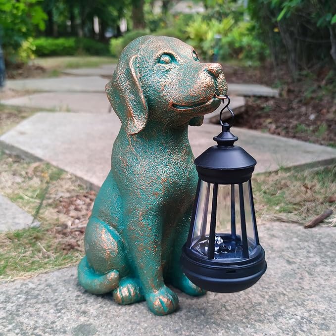 Dog Garden Statues with Solar Lantern Outdoor Decor - Dog Solar Figurines Lights Decorations for Patio Yard Lawn Ornaments - Gifts for Birthday Easter Housewarming - Che Cose Belle