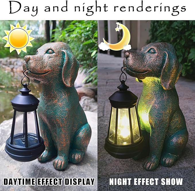 Dog Garden Statues with Solar Lantern Outdoor Decor - Dog Solar Figurines Lights Decorations for Patio Yard Lawn Ornaments - Gifts for Birthday Easter Housewarming - Che Cose Belle