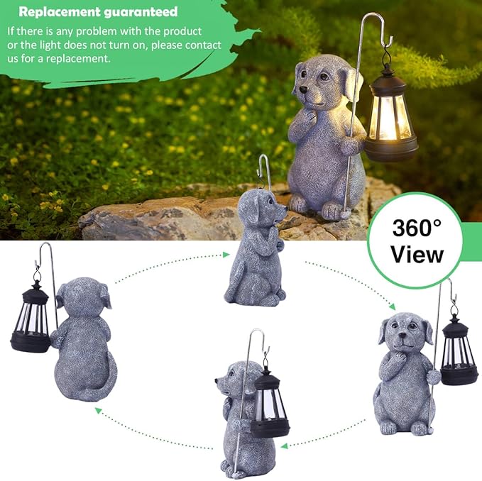 Dog Statue with Solar Lantern - Outdoor Decor Dog Figurines for Garden Lawn Patio Balcony, Outdoor Statues Unique Gifts for Women Moms Grandma - Che Cose Belle