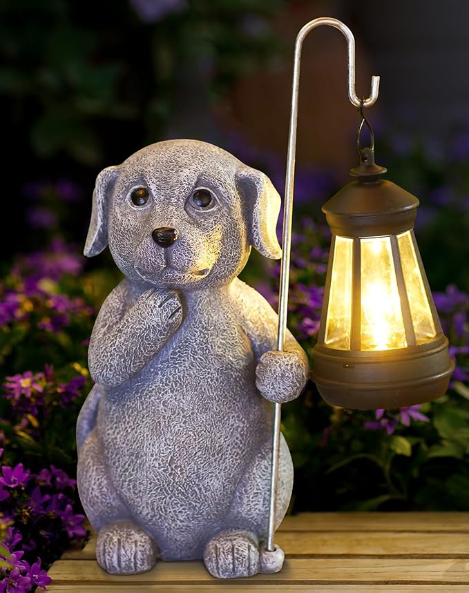 Dog Statue with Solar Lantern - Outdoor Decor Dog Figurines for Garden Lawn Patio Balcony, Outdoor Statues Unique Gifts for Women Moms Grandma - Che Cose Belle