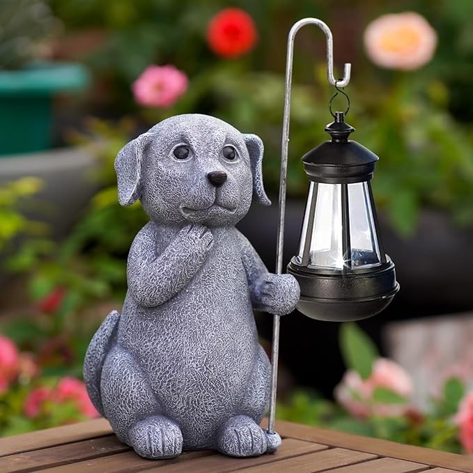 Dog Statue with Solar Lantern - Outdoor Decor Dog Figurines for Garden Lawn Patio Balcony, Outdoor Statues Unique Gifts for Women Moms Grandma - Che Cose Belle