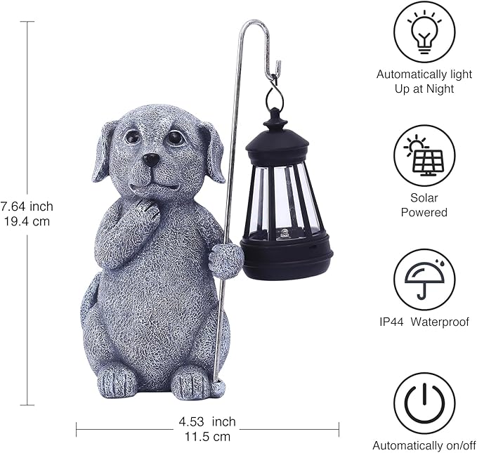 Dog Statue with Solar Lantern - Outdoor Decor Dog Figurines for Garden Lawn Patio Balcony, Outdoor Statues Unique Gifts for Women Moms Grandma - Che Cose Belle