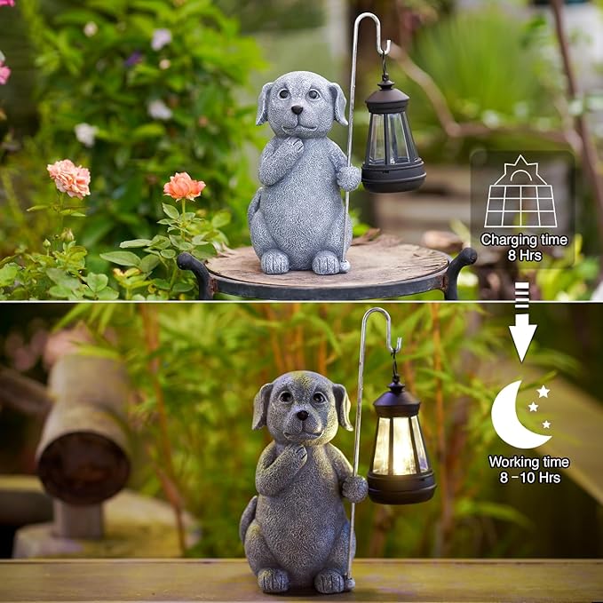 Dog Statue with Solar Lantern - Outdoor Decor Dog Figurines for Garden Lawn Patio Balcony, Outdoor Statues Unique Gifts for Women Moms Grandma - Che Cose Belle