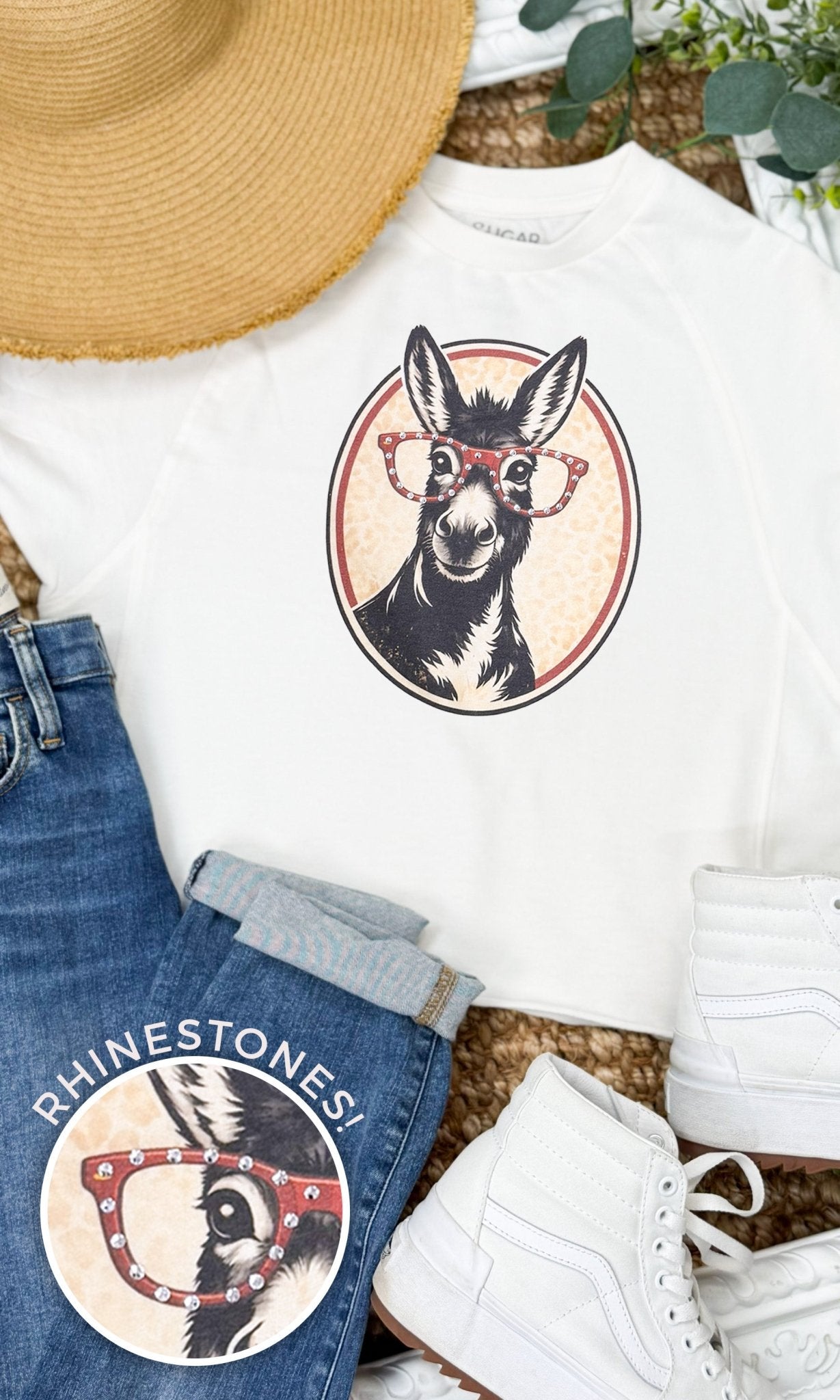 Donkey with Rhinestone Specs Graphic Edgy Shirt - Che Cose Belle