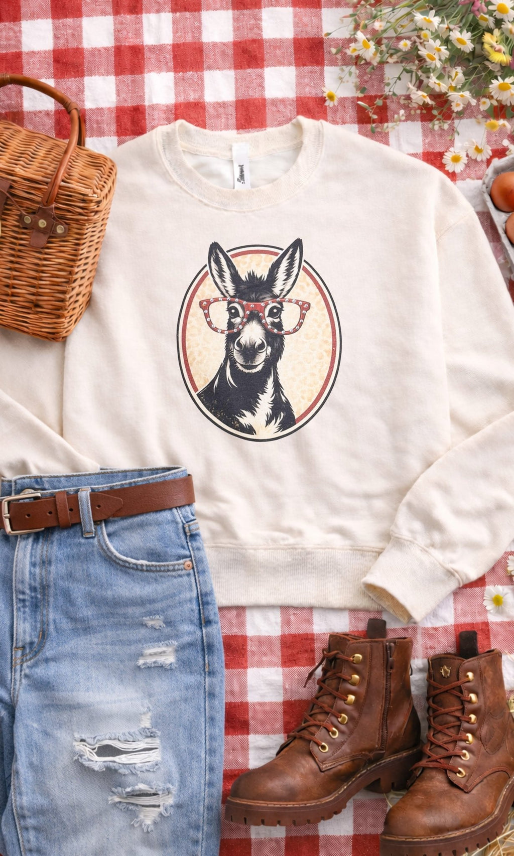 Donkey with Rhinestone Specs Graphic Sweatshirt - Che Cose Belle